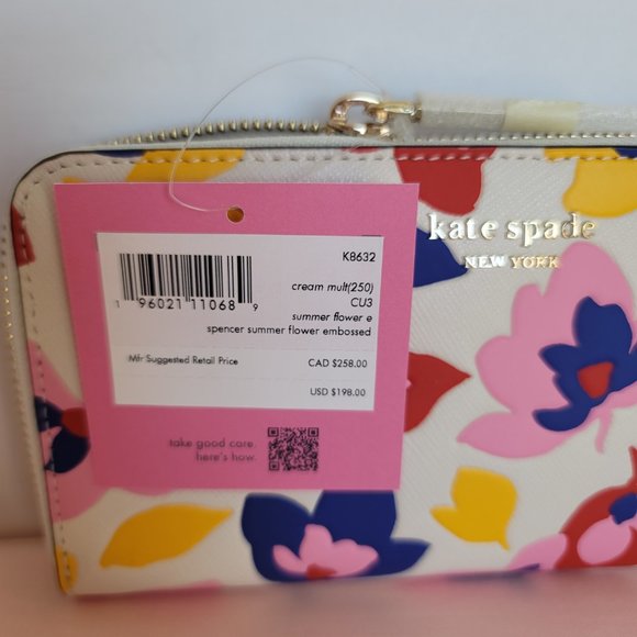 KATE SPADE Spencer Summer Flower Embossed Zip-around Continental Wallet- Cream ⭐ - Picture 15 of 16